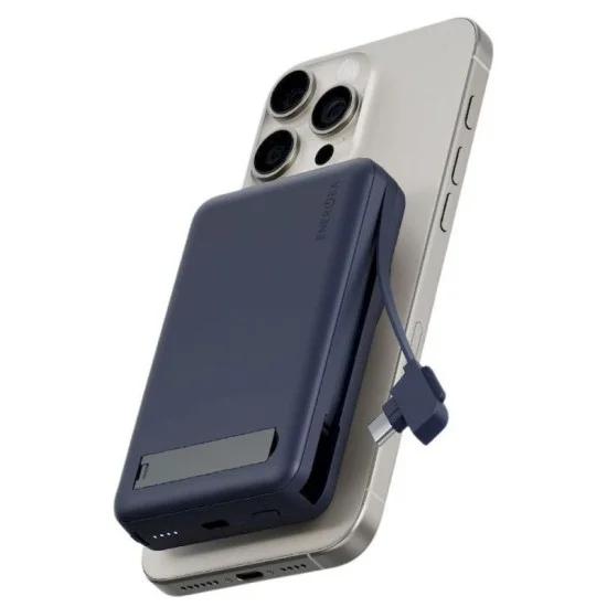 Energea MagPac Pro Plus MagSafe 10000mAh Power Bank Built-In USB-C Cable With Built In Stand - Blue
